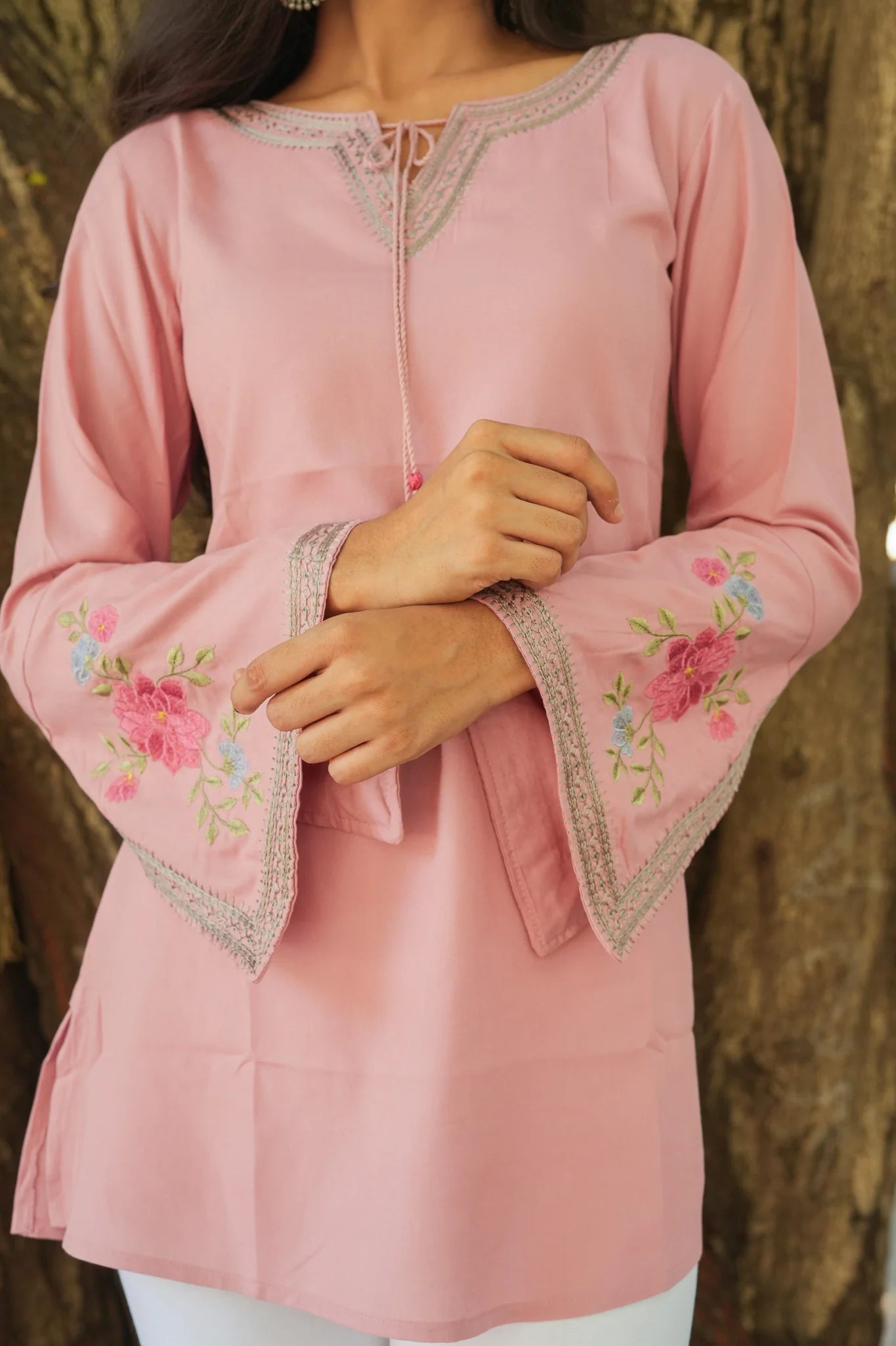 Blossom Belle Embroidered Kurti - Pastel Pink